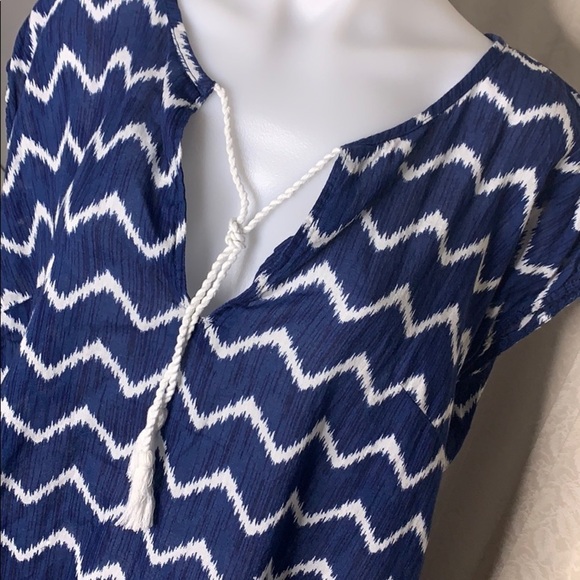 H&M L.O.G.G. Relaxed fit chevron tassel tunic top 10 blue women’s resort - Picture 7 of 8